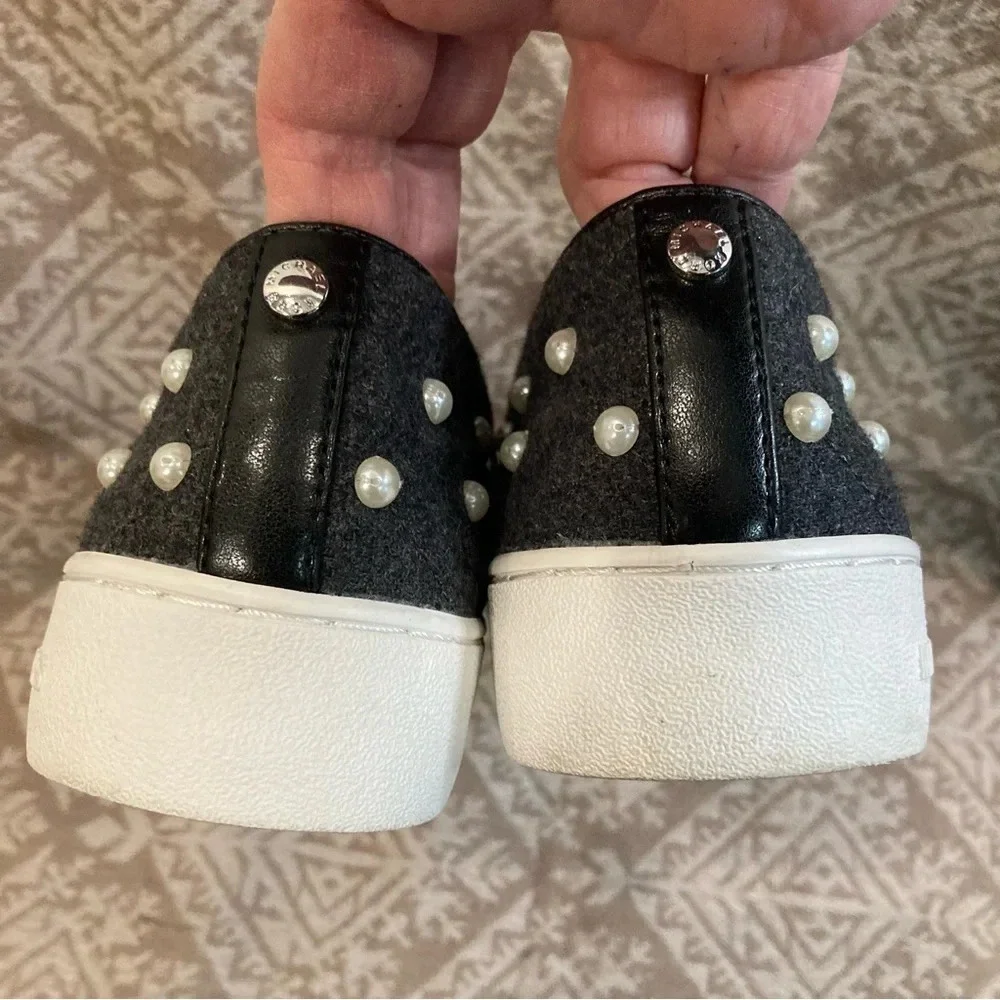 MICHAEL KORS Sz 8.5 Canvass Pearl Studded Rubber Sole Slip On Sneakers Shoes - Picture 8 of 10